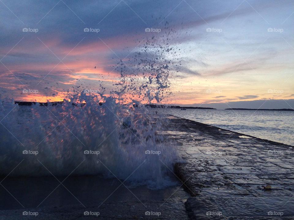 sea wave sunset clouds by igor.zikovic