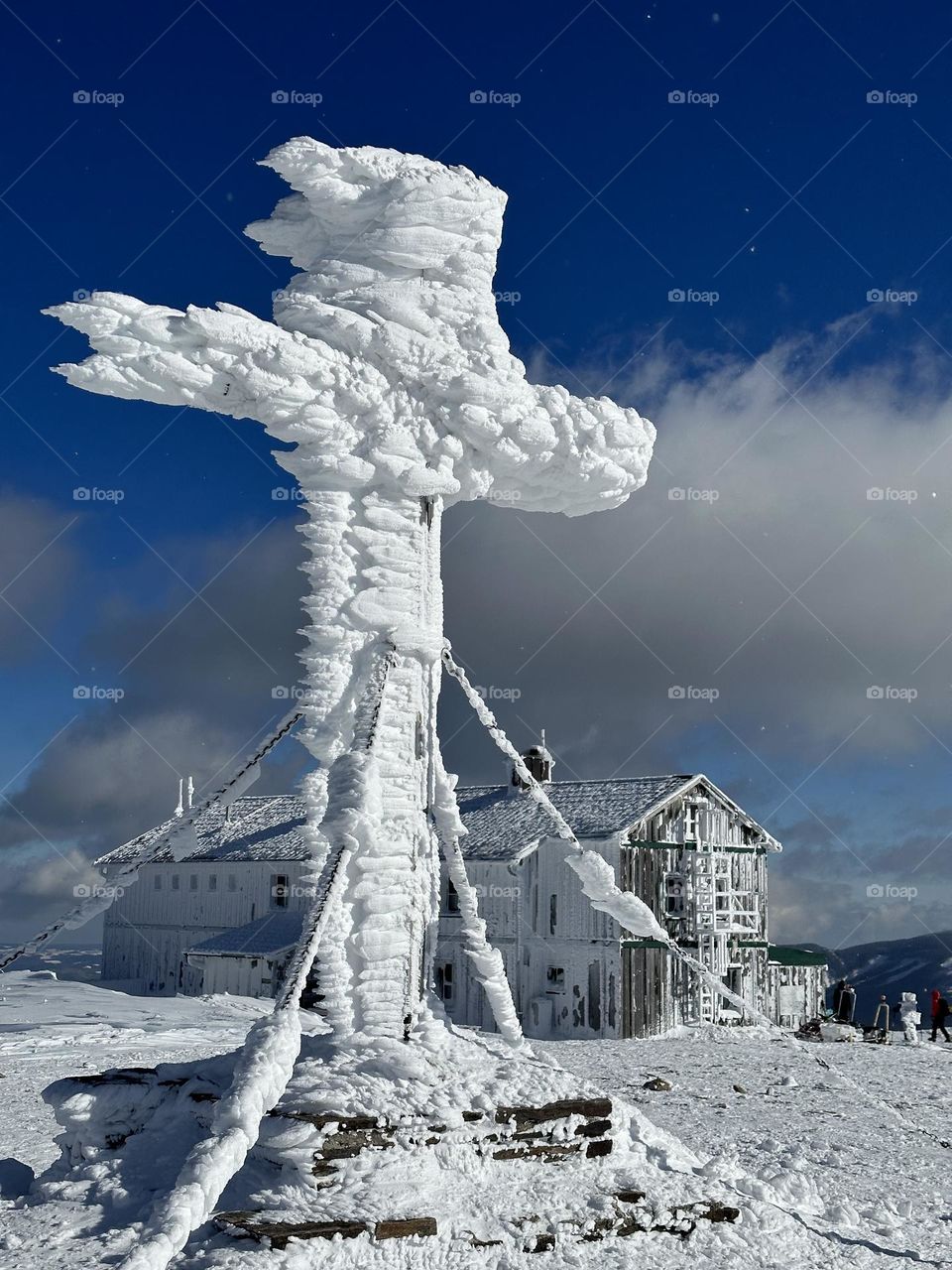 On the top of the mountain. Alpine winter landscape. 