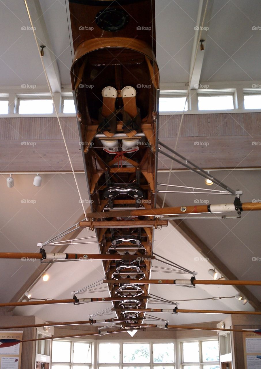 Rowing boat hung in museum 