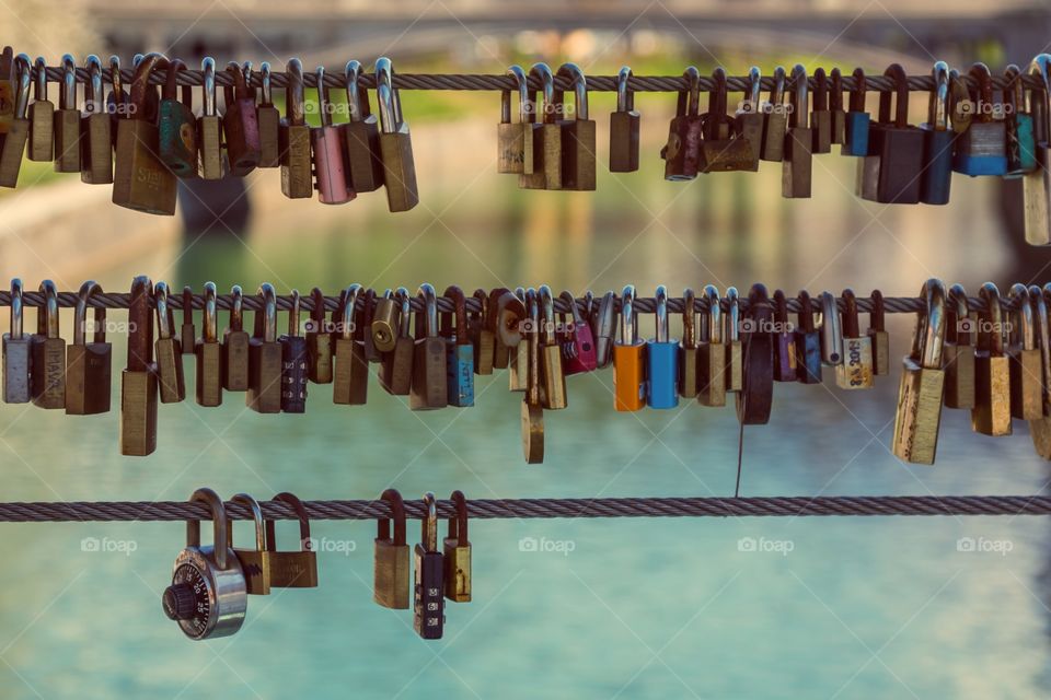 Love locks . Love locks on the bridge in Ljubljana, Slovenia
