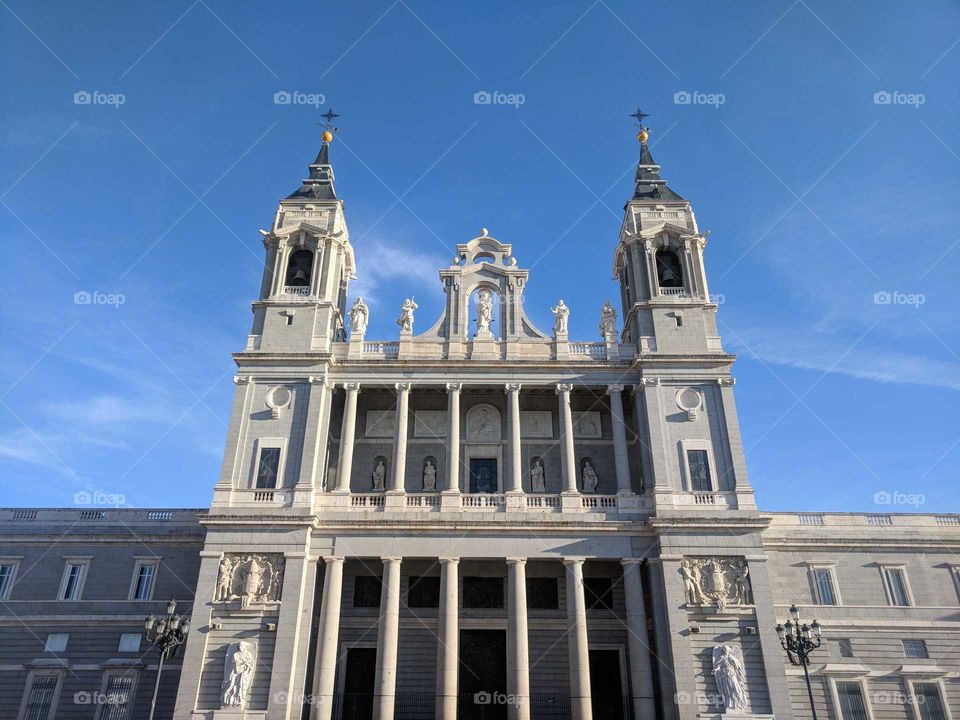 Almudena Cathedral in Madrid, Spain on a Beautiful Sunny Summer Day