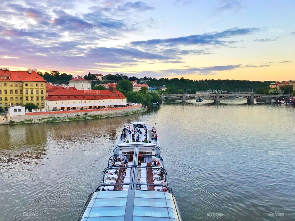 Ferry ride in the river Vltava in Prague, Czech Republic 