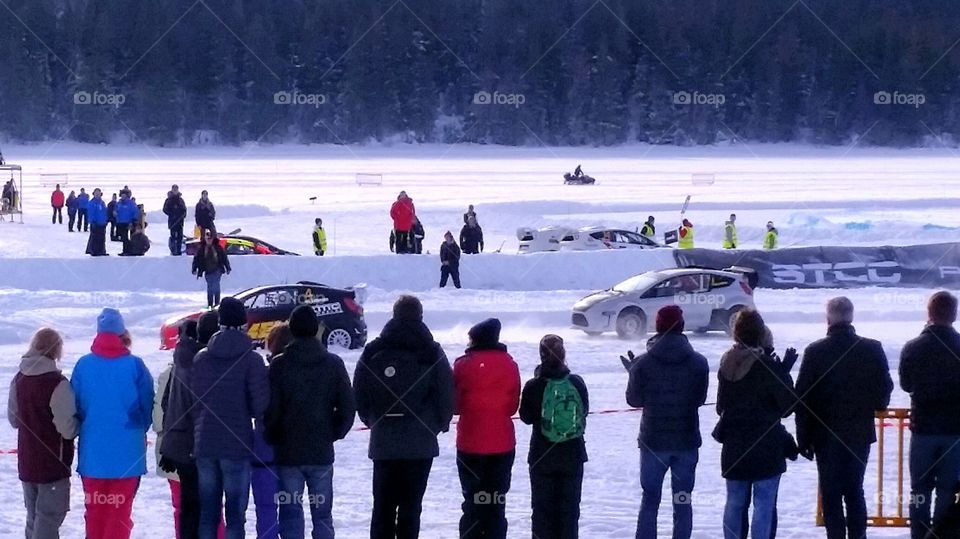 People watching STCC "RallyX on Ice" in Åre, Sweden.