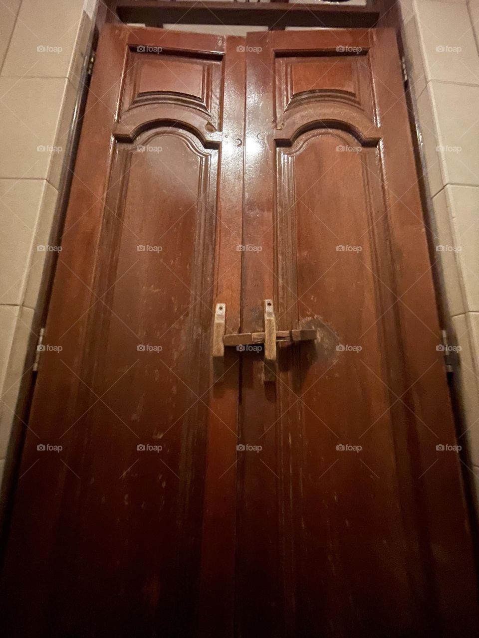 Vintage wooden door. Close up view