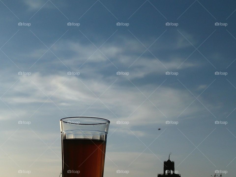 Beautiful cup of tea and magic minaret mosque.