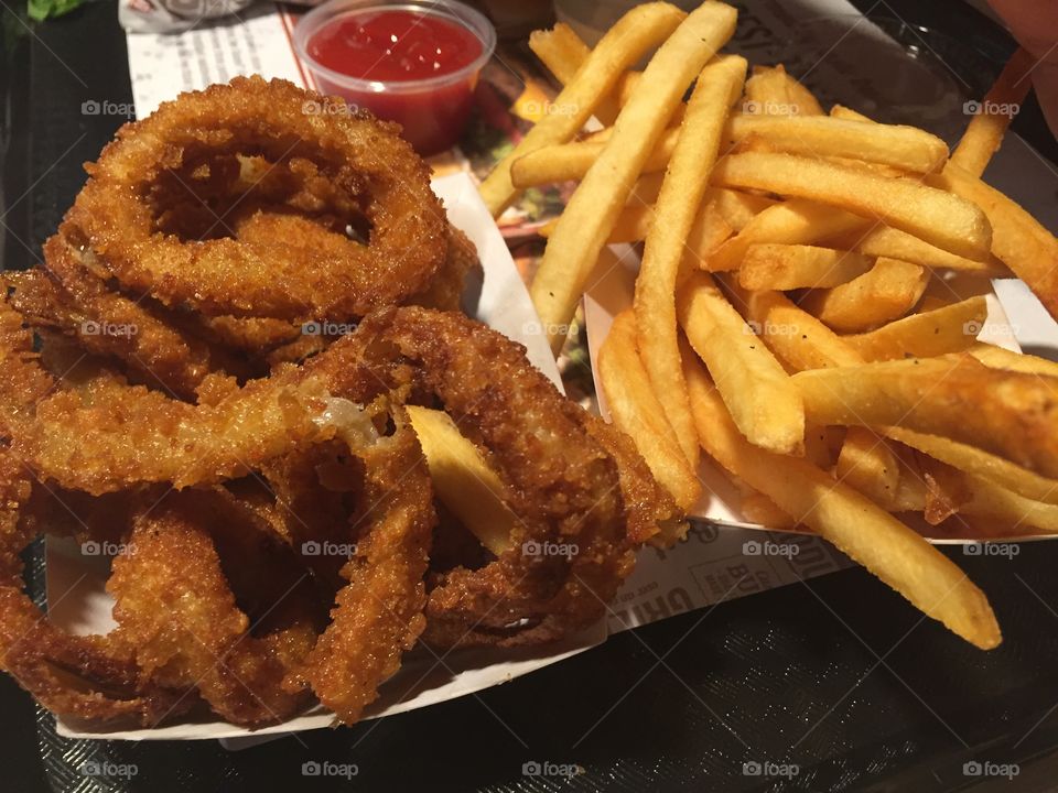 Onion rings and fries