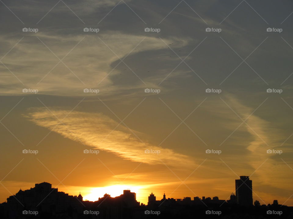 sunset in August in Voronezh city, Russia