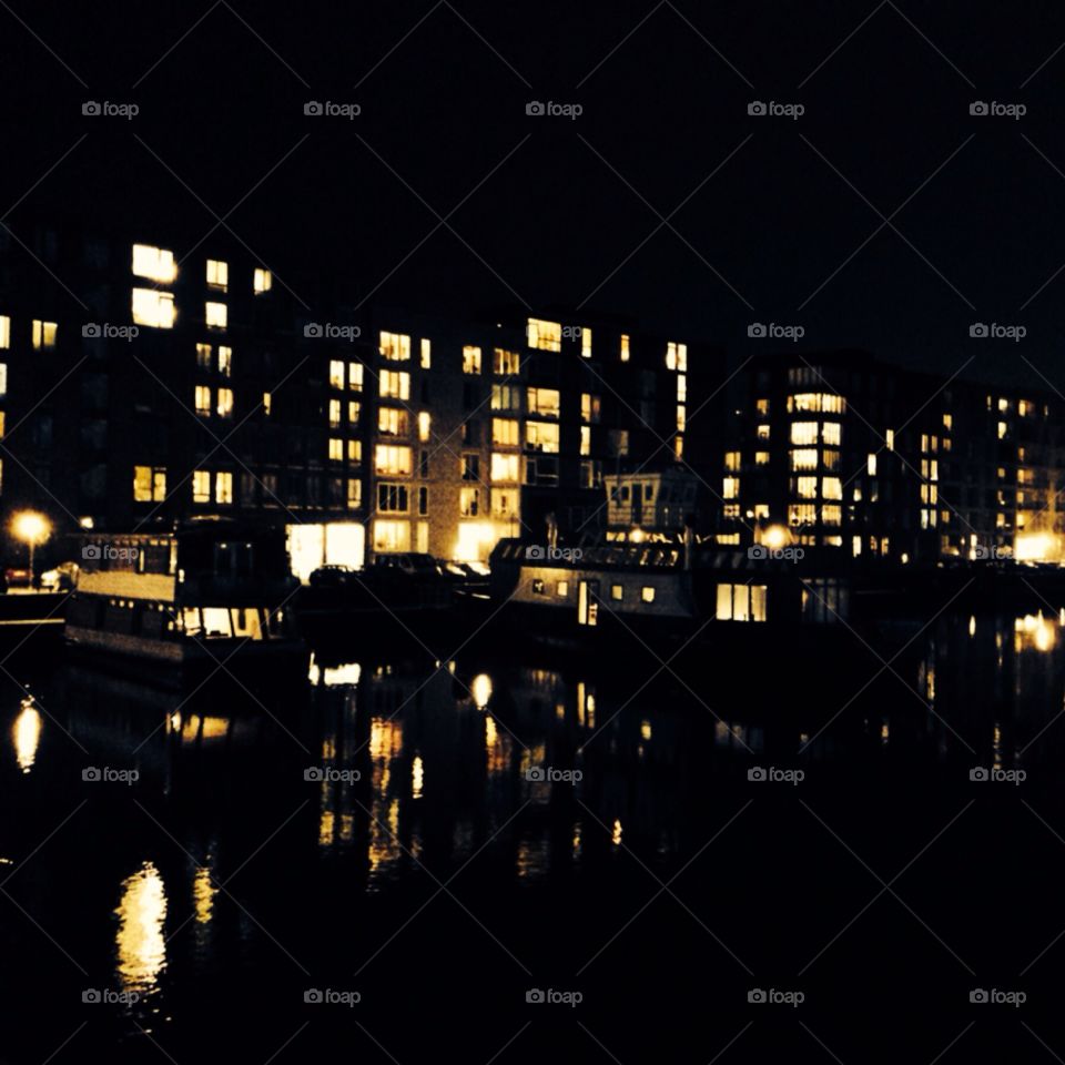 Floating homes. Houseboats, Copenhagen, Denmark, winter 2014/15