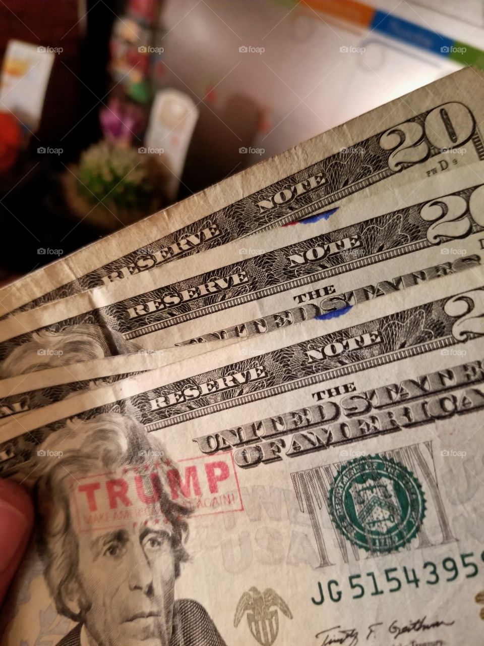 So I got this...20 dollar bill with President Trumps Make America Great stamp