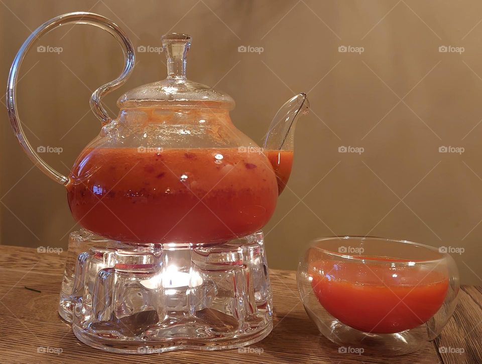 Fruits tea☕ Health drink ☕ Teapot with candle ☕