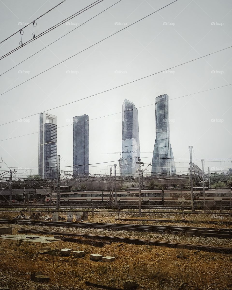 Madrid skyline from train