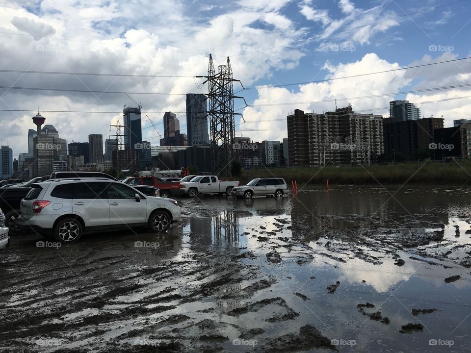 Calgary Stampede parking lot flooded