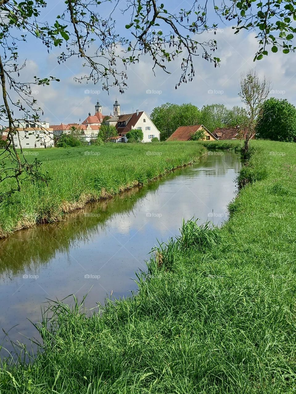 River Near a Bavarian Village