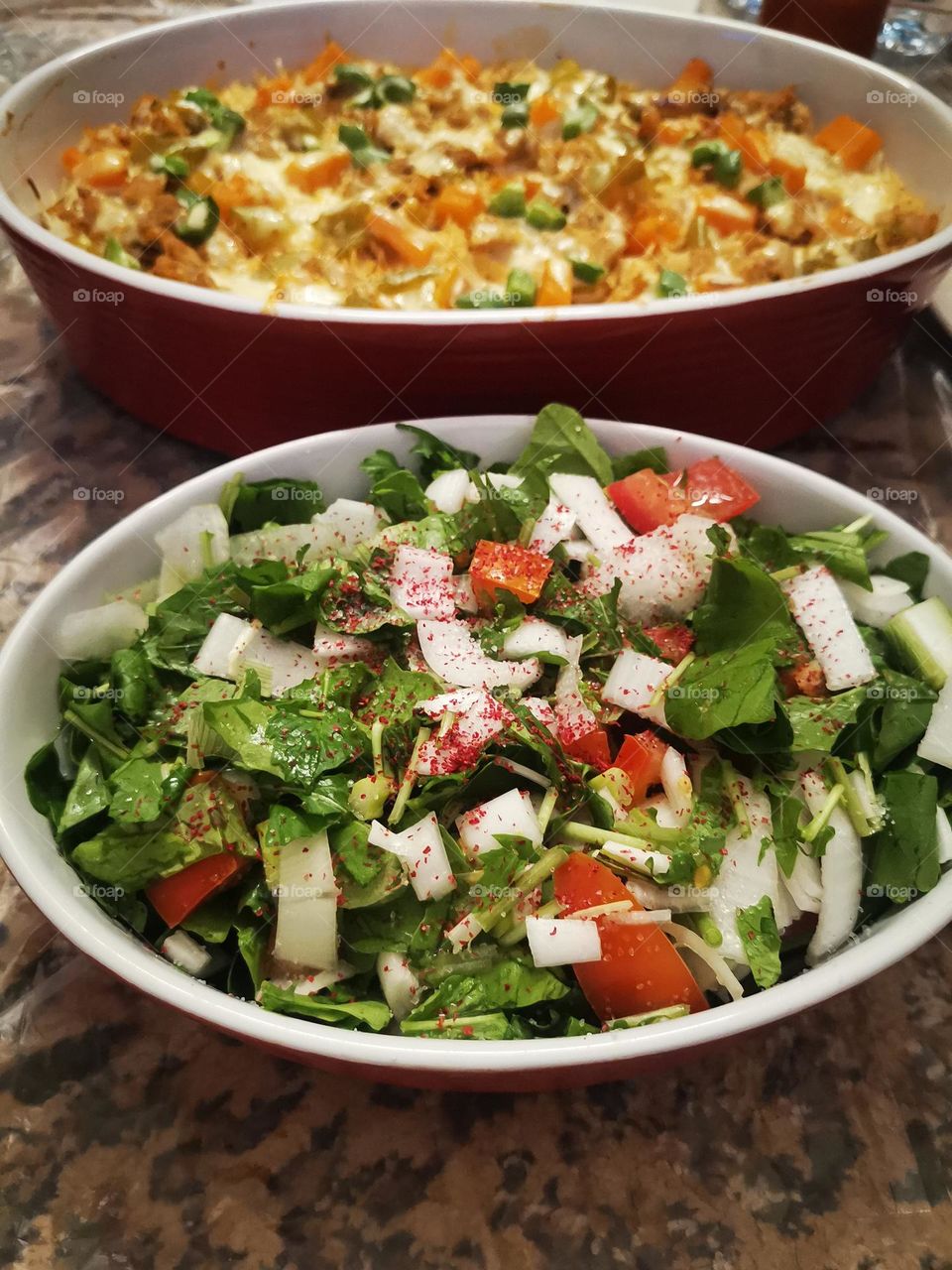 Lunch today rice with salads and chicken