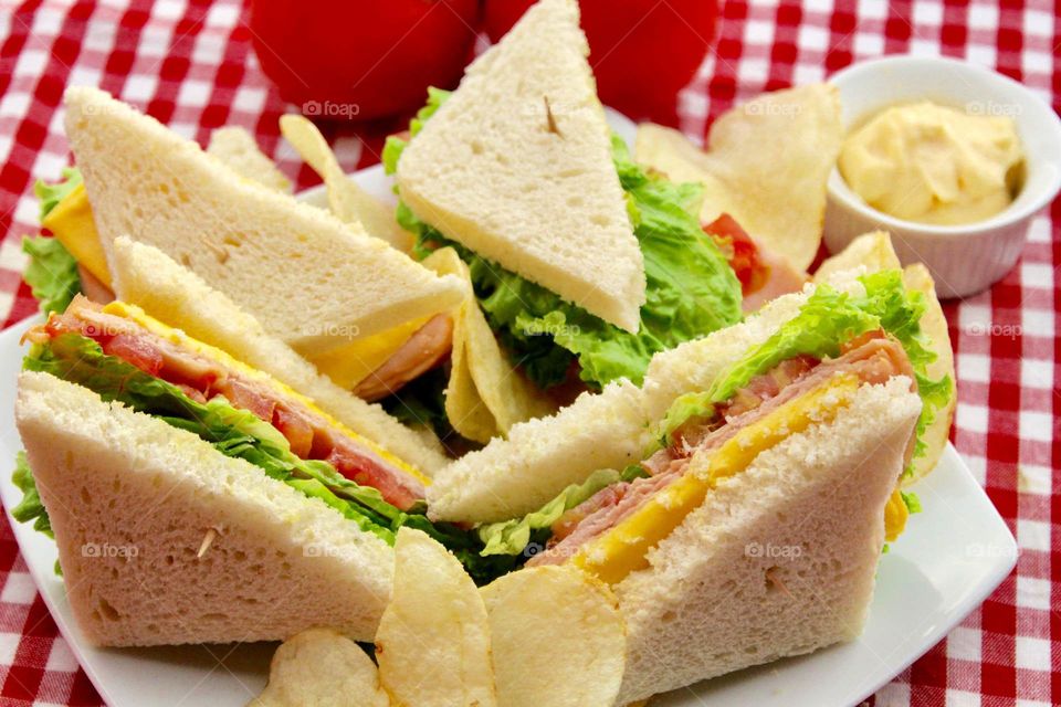 Cheese, ham and salad sandwich