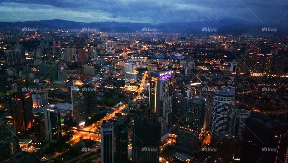 At the city centre of Kuala Lumpur City during Malaysia Travelling to captured the moments of Landscape photography on City View of top angle