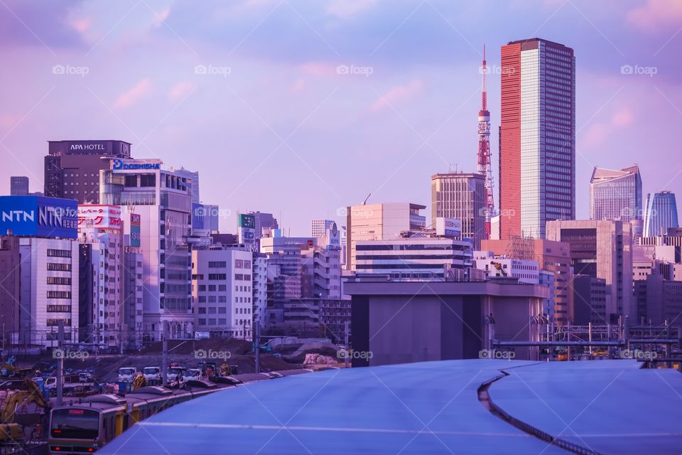 Here’s everything you want (and expect) to see in a photo of Tokyo: buildings stuck together, signs everywhere, a train passing by, powerlines, and most importantly, the Tokyo Tower at twilight.🗼✨
Yup, you can see the stereotypical Tokyo in the city- just like you’ve seen in your favorite anime film.

Taken at Shinagawa Station.🚄🚇