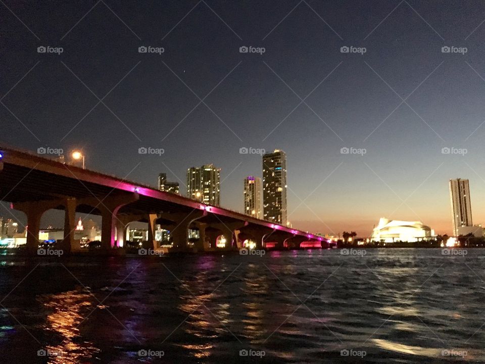 Bridge, skyline in Miami 