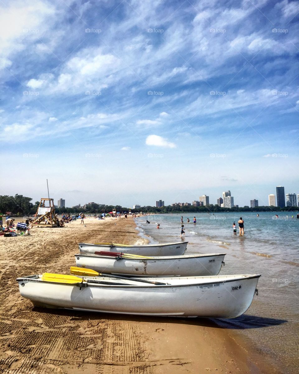 Chicago beach and boats 