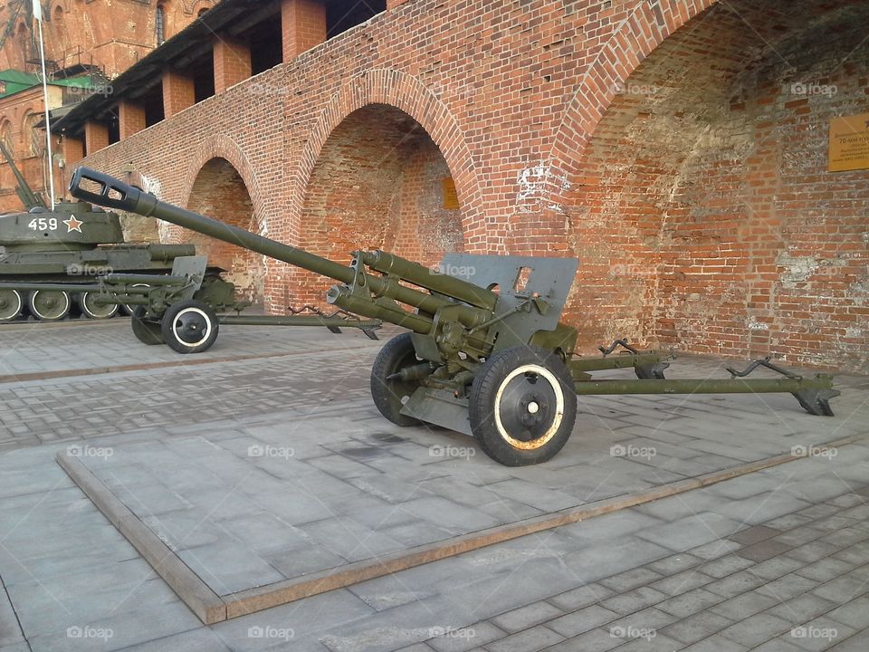 76.2 mm gun ZIS-3. . 76.2 mm gun ZIS-3. Weapons Of The Soviet Army. The guns from the Second World War. The gun is installed in the form of the monument. The Exposition Of The Nizhny Novgorod Kremlin. Russia, Nizhny Novgorod.