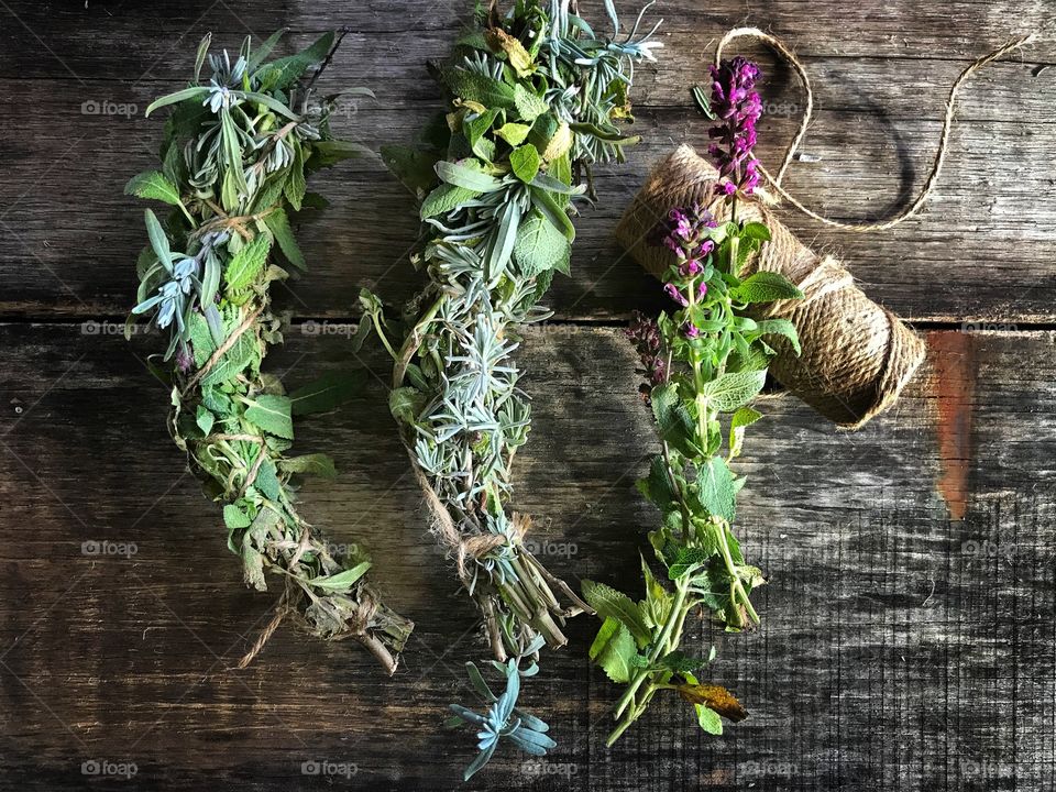 Homemade smudge sticks made with sage and lavender 