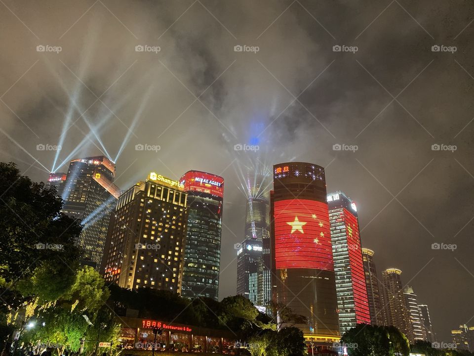 China National Day - this year it is the 70th anniversary - and of course a big celebration; Shanghai does not have fireworks but the strobe lights and building lights compensate for sure