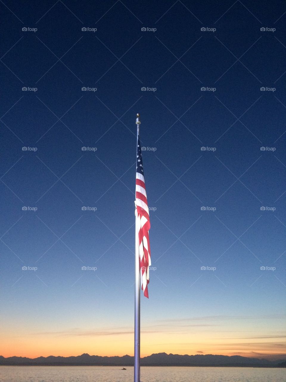 American flag at sunset