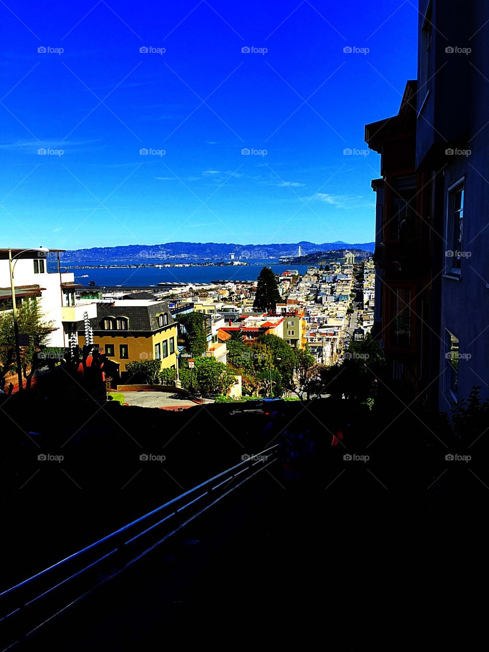 Overlooking the Bay on the top of Lombard Street in San Francisco 