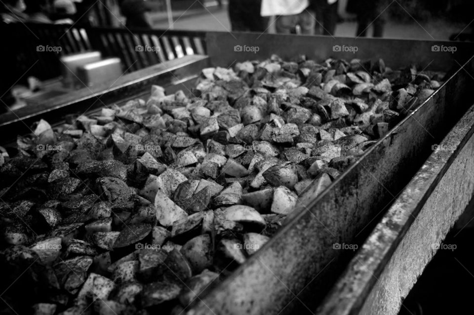 Potatoes cooked at street market