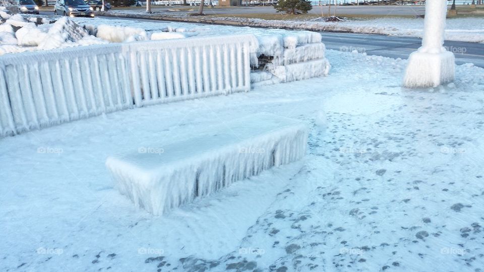 frozen park bench