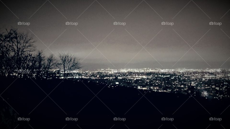 city trees night lights mountain top by Sublime12345