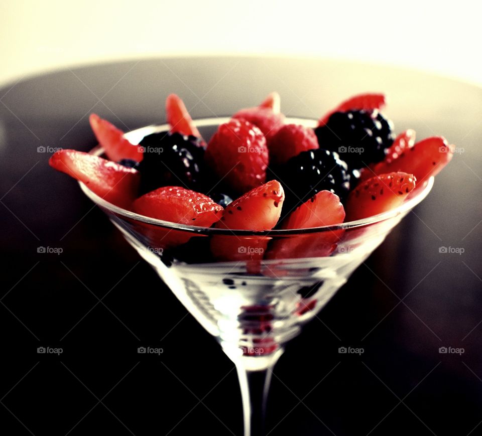 after 5 soft light afternoon blackberries raspberries strawberries martini glass