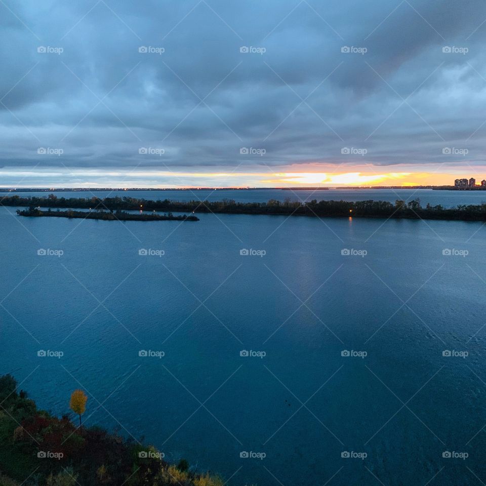 Sunset on St.Lawrence river, Quebec, Canada 