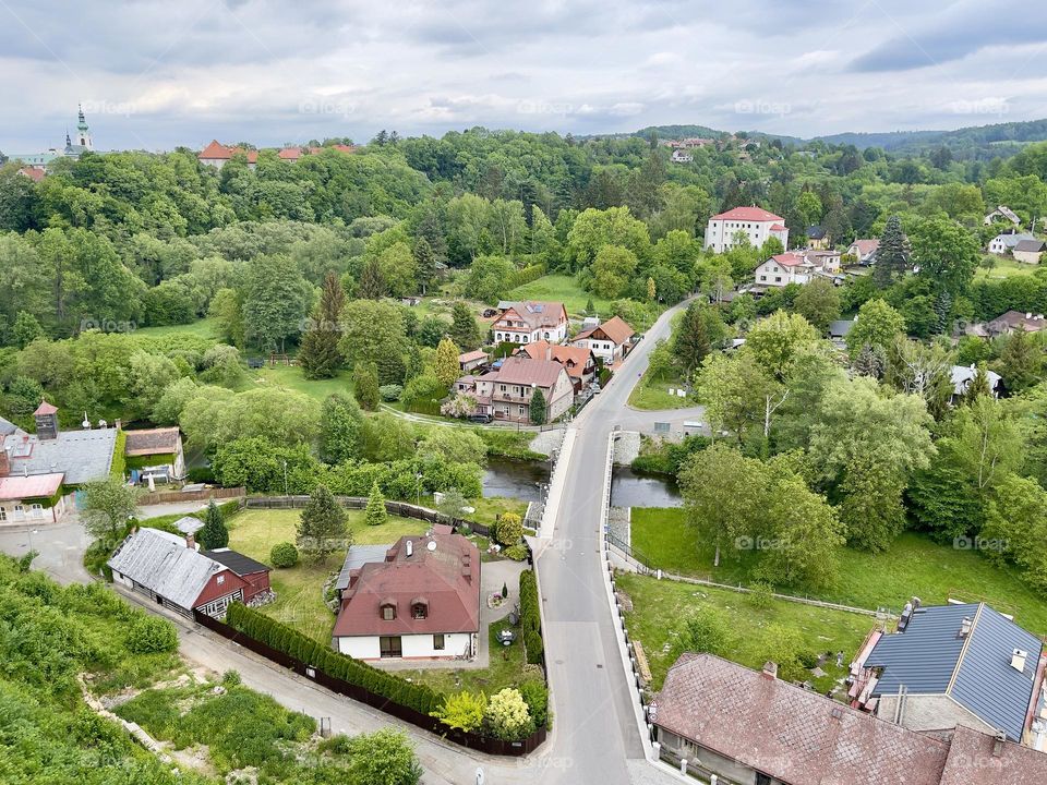 Panoramic view to the small city in Europe 