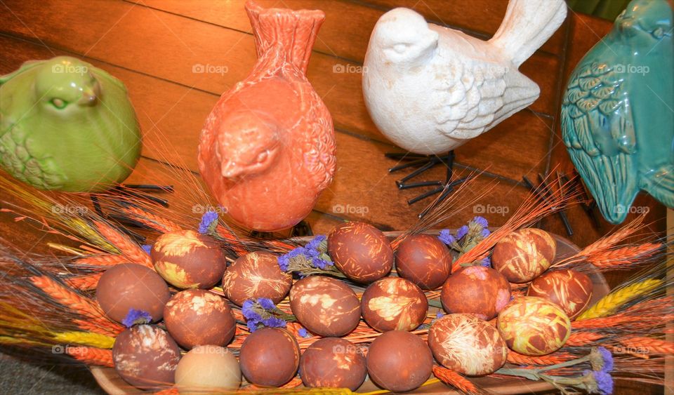 Easter eggs painted in onion skin