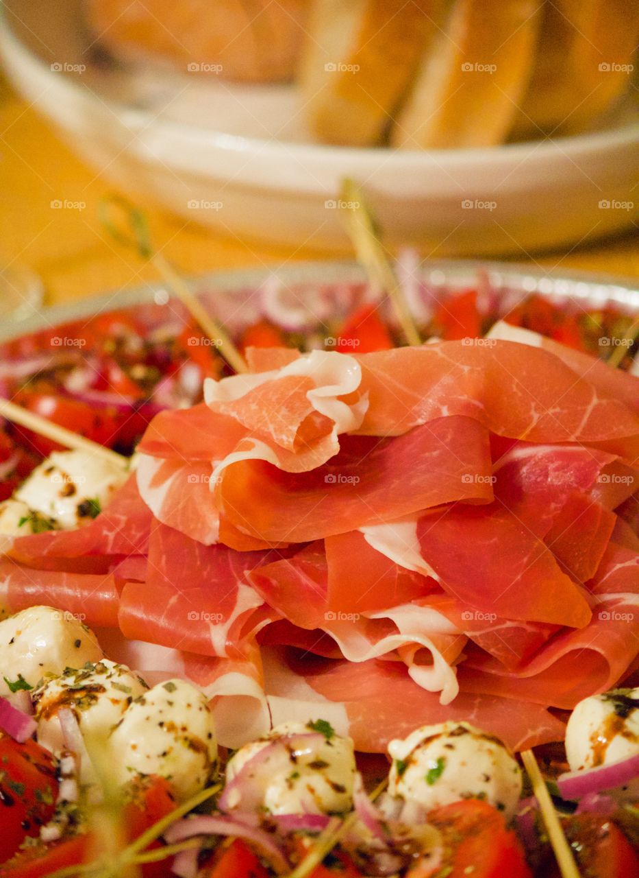 Caprese Appetizer with bread and presunto 