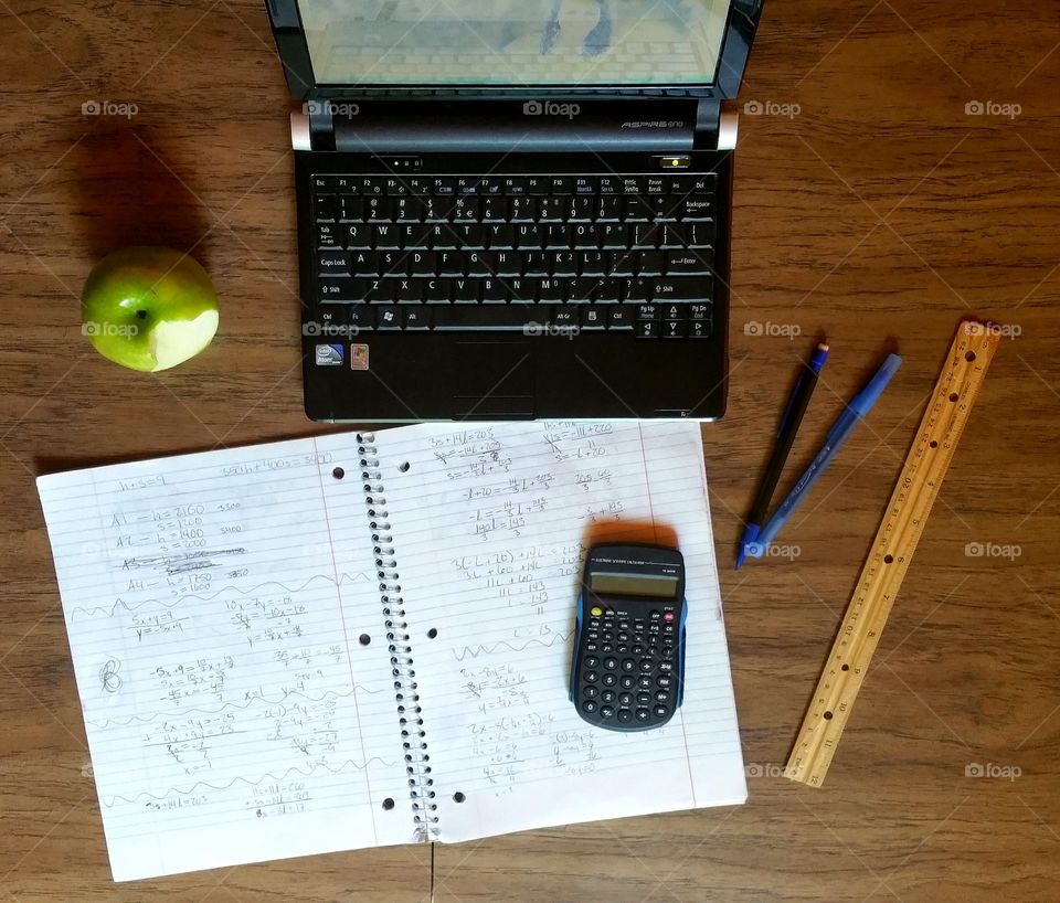 Mathematics. My desk from above when I'm working on my summer class.