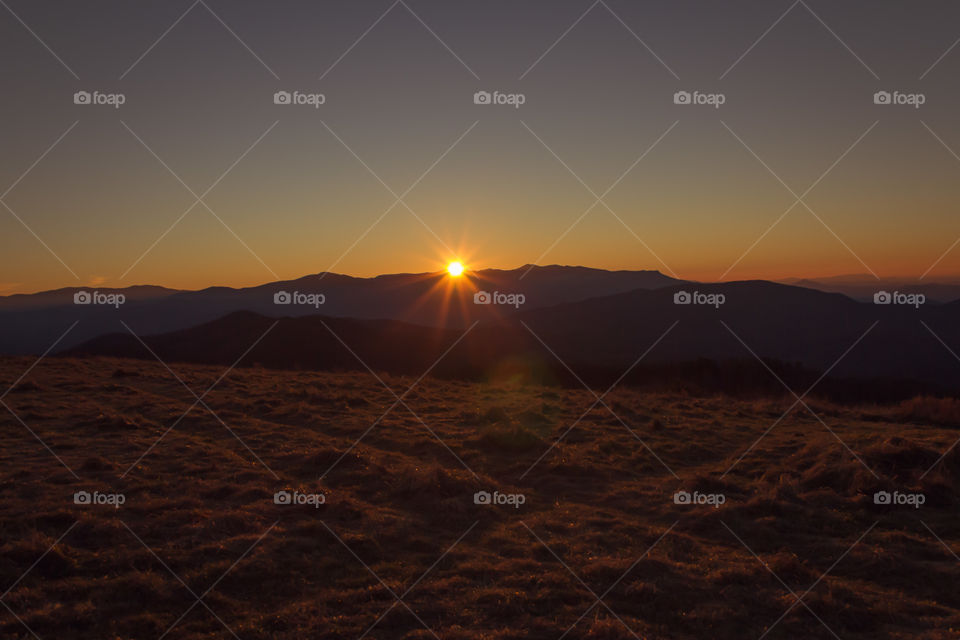 Mountain sunset view from Max Patch in North Carolina 