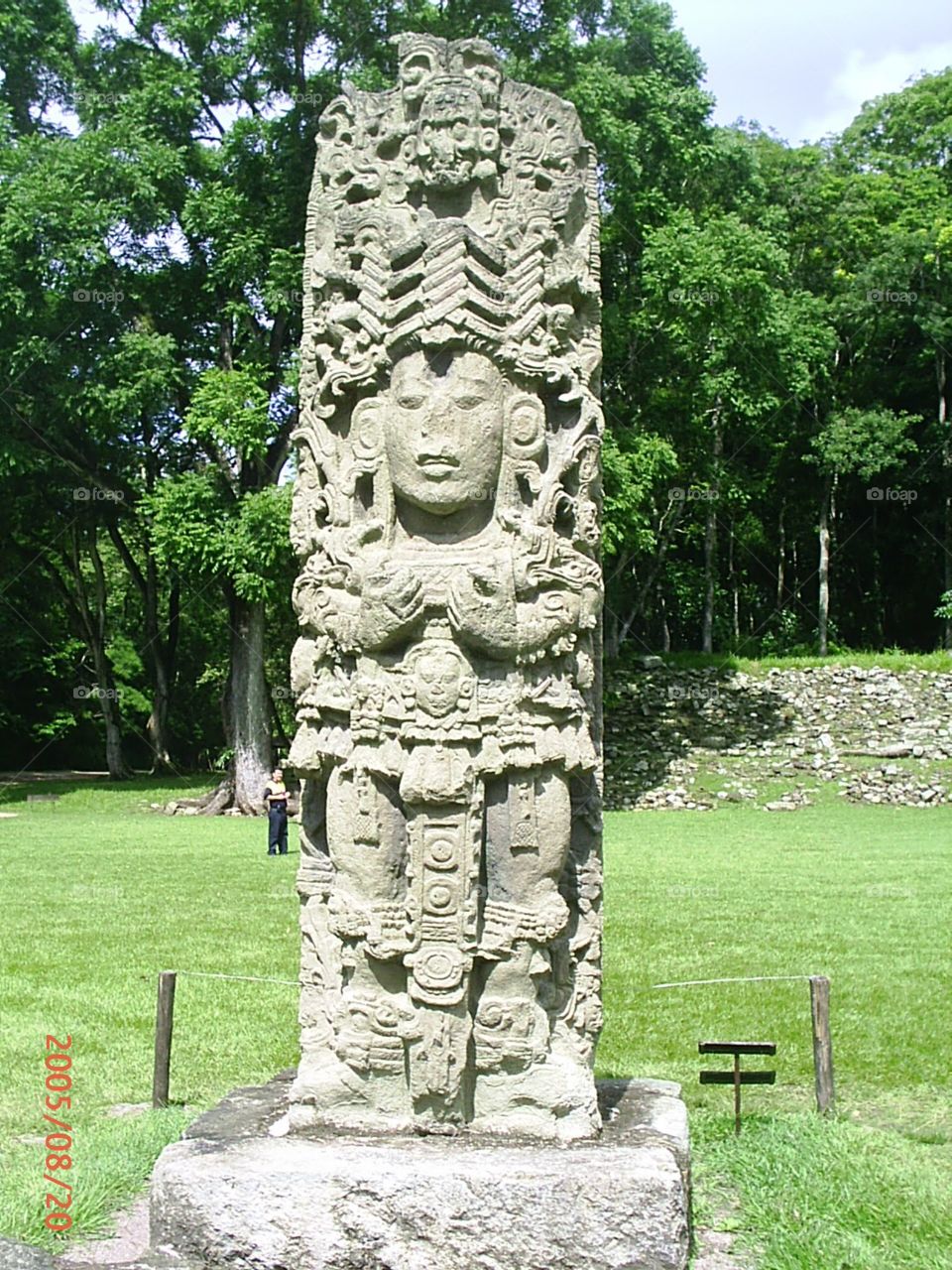 Imagen de Escultura tomada en las Ruinas de la extinta civilización Maya en Copan, Honduras.