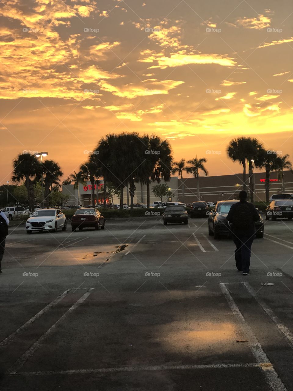 Golden yellow sky from a Targets parking lot