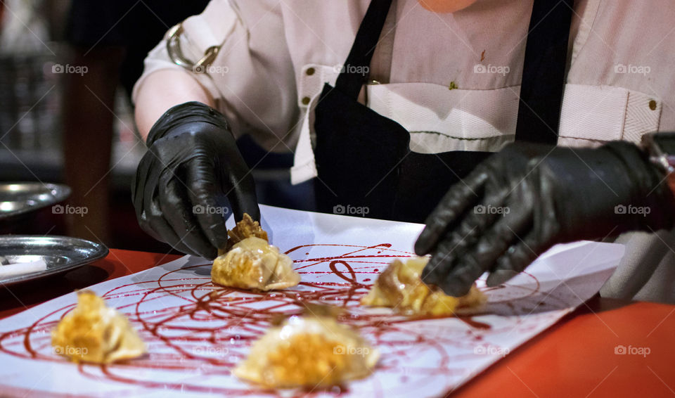 Chef cooking cooking at a high cuisine restaurant