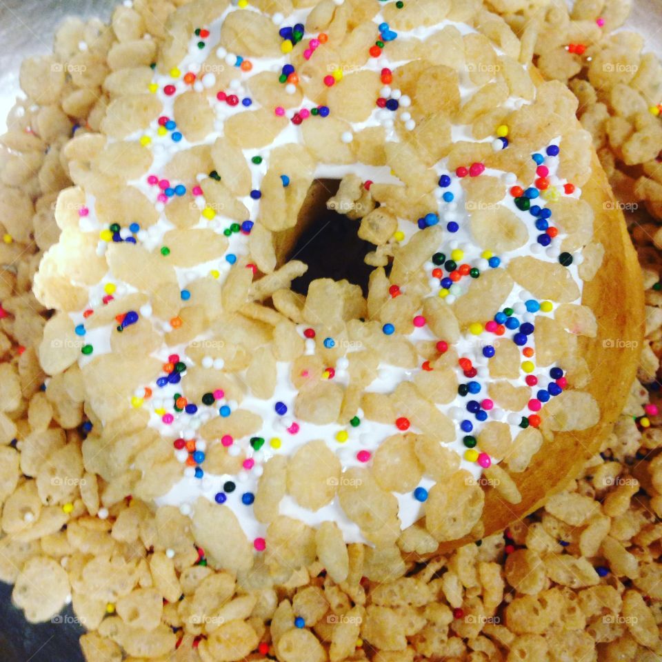 Rice crispy donut with sprinkles 