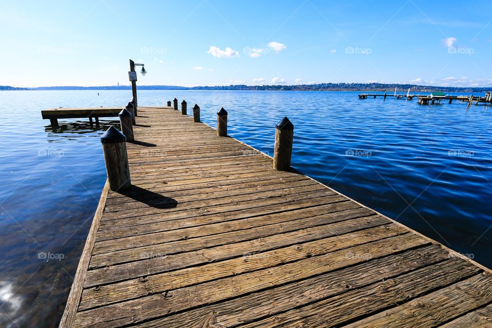 Public dock at marine point in Kirkland Washington USA on a sunshine day