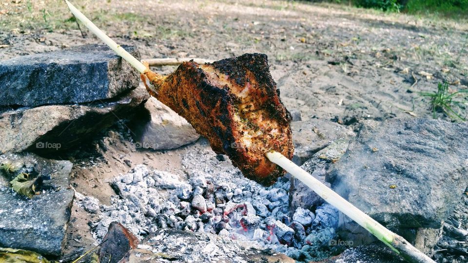 sea ​​bass on charcoal