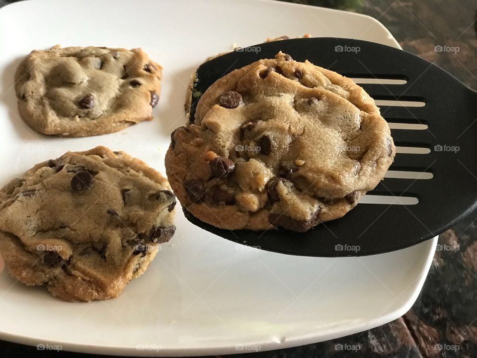 Delicious Chocolate Chip Cookies being served with Spatula 