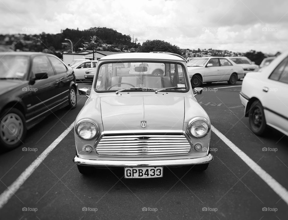 Austin Mini classic vintage car black and white