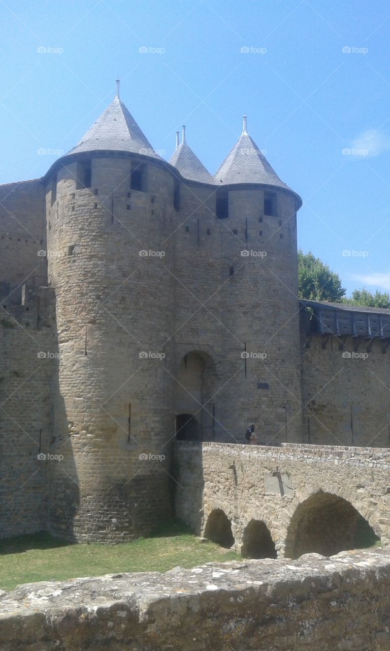 Rampart of the old city of Carcassone (France - Aude)