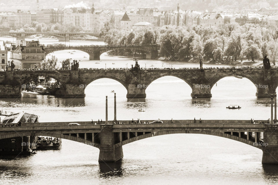 The bridges of Prague in black and white 