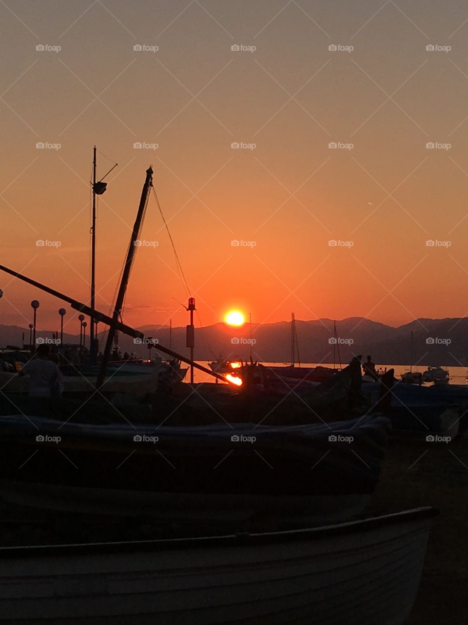 Orange sunset in Sestri Levante,Liguria 