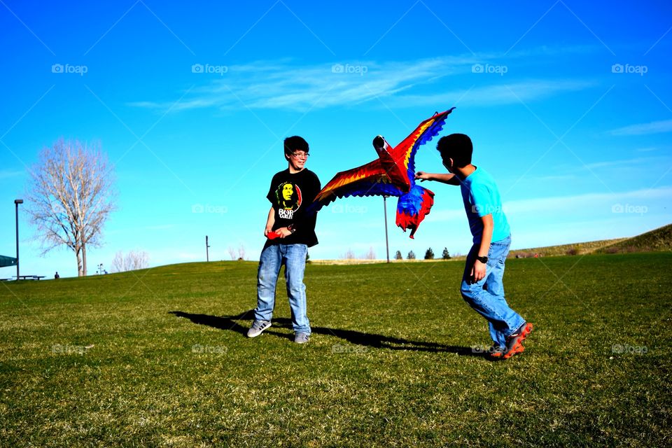 Flying a kite. Childhood